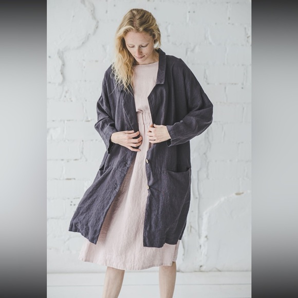 FLAX Linen Coat with pockets Oversized linen blazer - Picture 7 of 10
